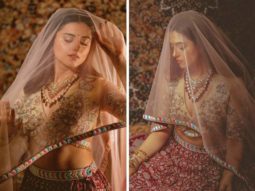 Ridhi Dogra exudes elegance like a masterpiece in a red and beige embellished lehenga