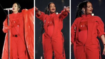 Rihanna surprises her fans by announcing her second pregnancy with partner ASAP Rocky while performing at the Super Bowl halftime show in Glendale, Arizona, wearing Loewe