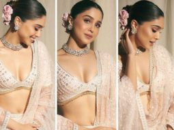 Sharvari Wagh looks like an angel in disguise in an ivory lehenga by Falguni & Shane Peacock as she attends the wedding celebration of Ramesh Taurani’s daughter