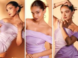 Anushka Sen manages to make the midweek blues appear pretty good with a lilac off-the-shoulder midi dress with a thigh-high split