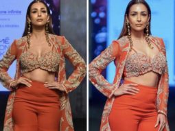 Malaika Arora steals the show in an equally classic and contemporary crimson sharara and jacket by Bhumika Sharma during Lakme Fashion Week