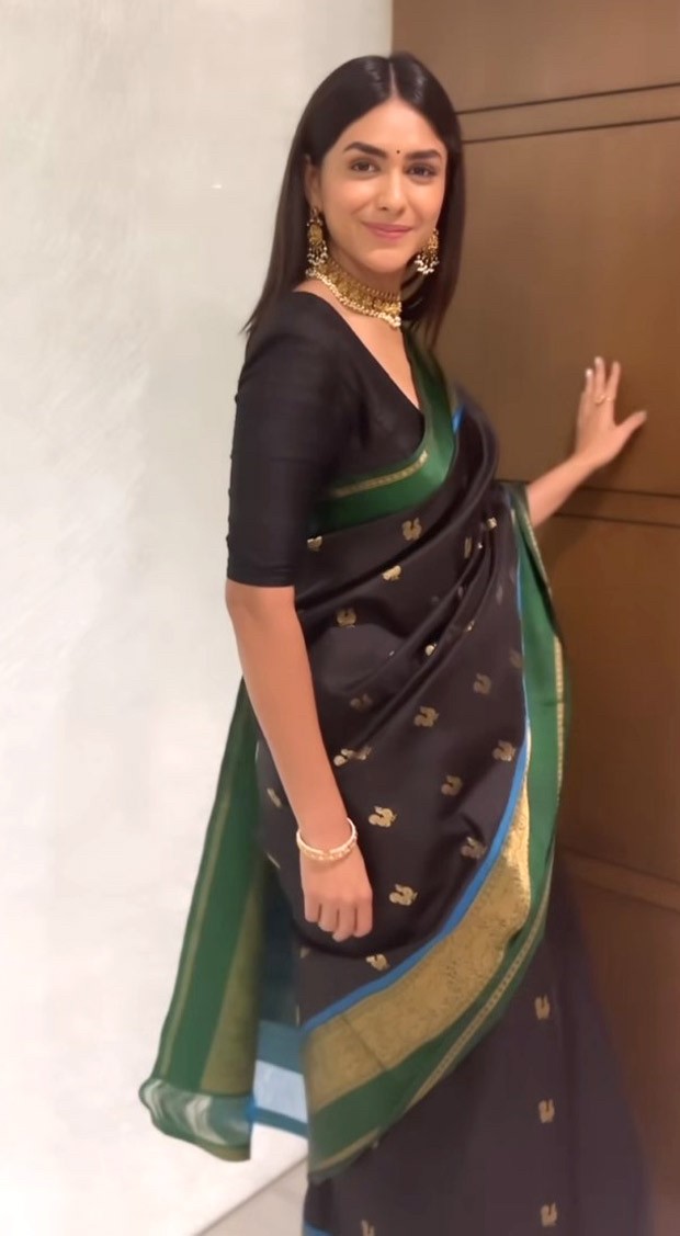 Mrunal Thakur exudes a royal charm in black and golden saree for an event in Chennai