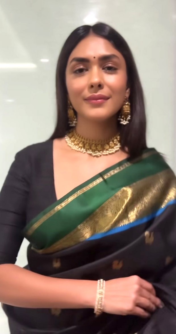 Mrunal Thakur exudes a royal charm in black and golden saree for an event in Chennai
