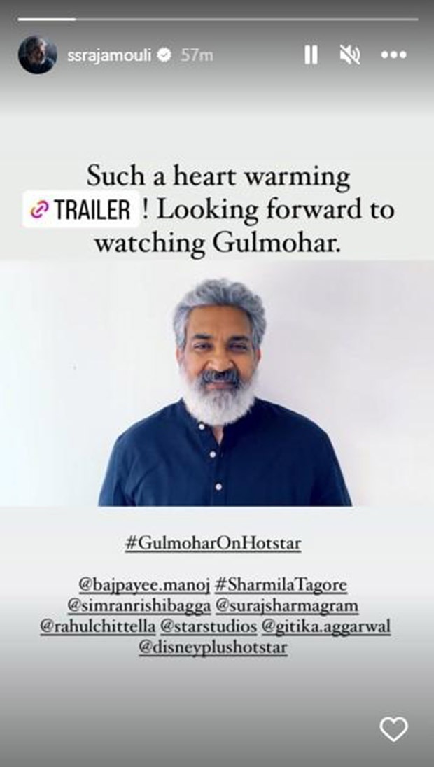 RRR director S.S. Rajamouli lauds the heart-warming Gulmohar trailer; says, “Can't wait to watch the film!”