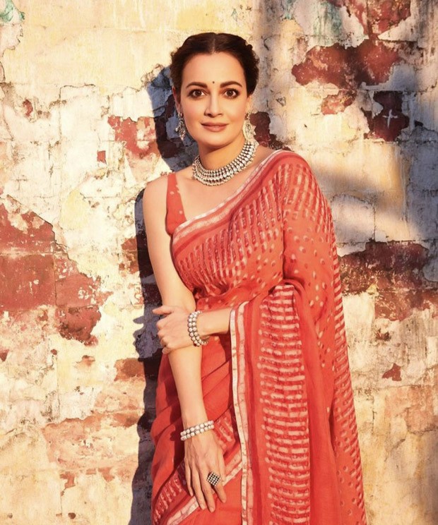 We could stop and stare at Dia Mirza in her gorgeous red block printed saree by Anavila for Bheed promotions 