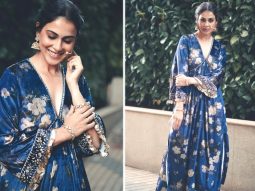 Genelia D’souza is a sight to behold in deep blue velvet kaftan set and nath