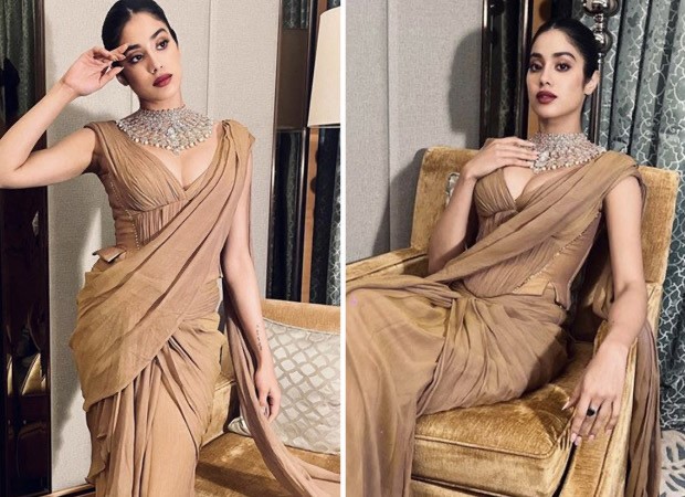 Janhvi Kapoor gives party style a traditional spin in a stunning beige corset saree by Tarun Tahiliani : Bollywood News