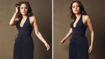Nushratt Bharuccha keeps it chic as ever in a black corset top, trousers and heels