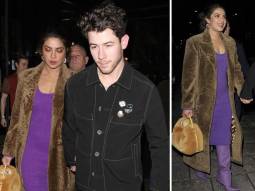 Priyanka Chopra keeps London aesthetic in check for dinner with Nick Jonas and Jonas Brothers as she dons a purple dress, furry overcoat, pantaboots and cutesy bag