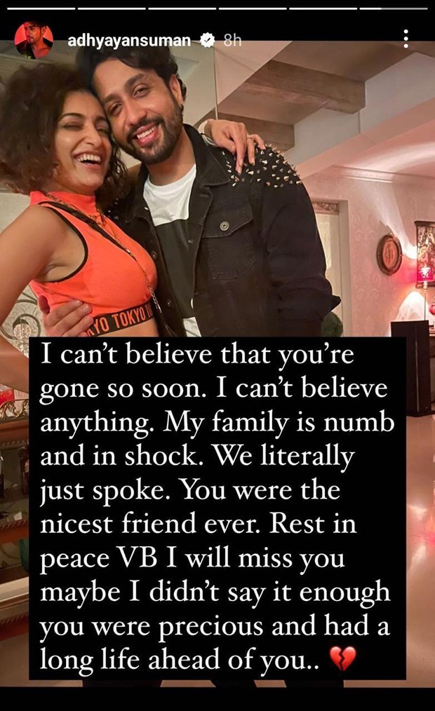 Adhyayan Suman pays tribute to his friend Vaibhavi Upadhyay; says, “You were the nicest friend ever”
