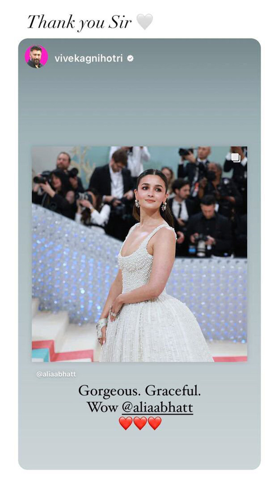 Alia Bhatt ‘thanks’ Vivek Agnihotri after the filmmaker gushes about her MET Gala look