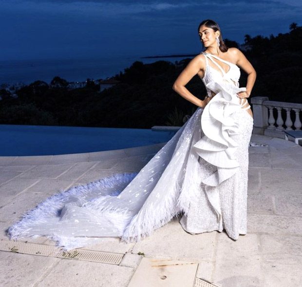 Cannes 2023 Mrunal Thakur gracefully adorns a white cutout gown by Falguni and Shane Peacock