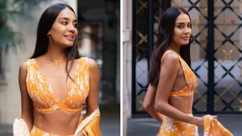 Lisa Haydon Stuns in Arpita Mehta’s mango & coconut floral print pleated blouse, tulip skirt & dupatta set Worth Rs. 35,000
