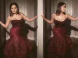 Nushrratt Bharuccha sets the style bar high in Geisha Designs’ maroon ruffled gown