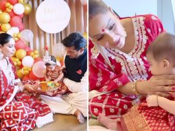 Bipasha Basu and Karan Singh Grover’s daughter Devi looks adorable in red saree for her “Mukhe Bhaat” ceremony; watch video