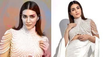 Kriti Sanon embraced the pearlcore aesthetic trend in an ivory saree and pearl-embellished blouse