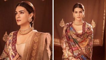 Kriti Sanon exudes ethnic diva royalty vibes in a stunning beige anarkali ensemble capped with a shawl drawn from the Ramayana