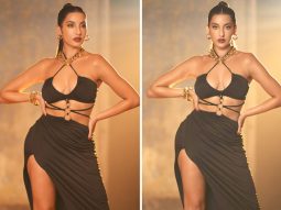 Nora Fatehi sets the stage on fire in a black cut-out dress, adorned with golden jewels, exuding a perfect blend of sophistication and allure