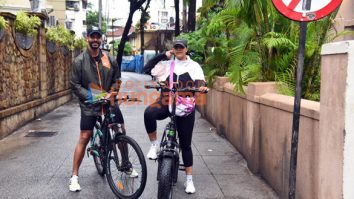 Photos: Neha Dhupia snapped cycling with Angad Bedi in Bandra