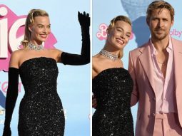 Barbie: Margot Robbie channels 1960′s Solo in the Spotlight doll in Schiaparelli for the LA premiere; Ryan Gosling stuns in crisp peach suit with custom Barbie necklace