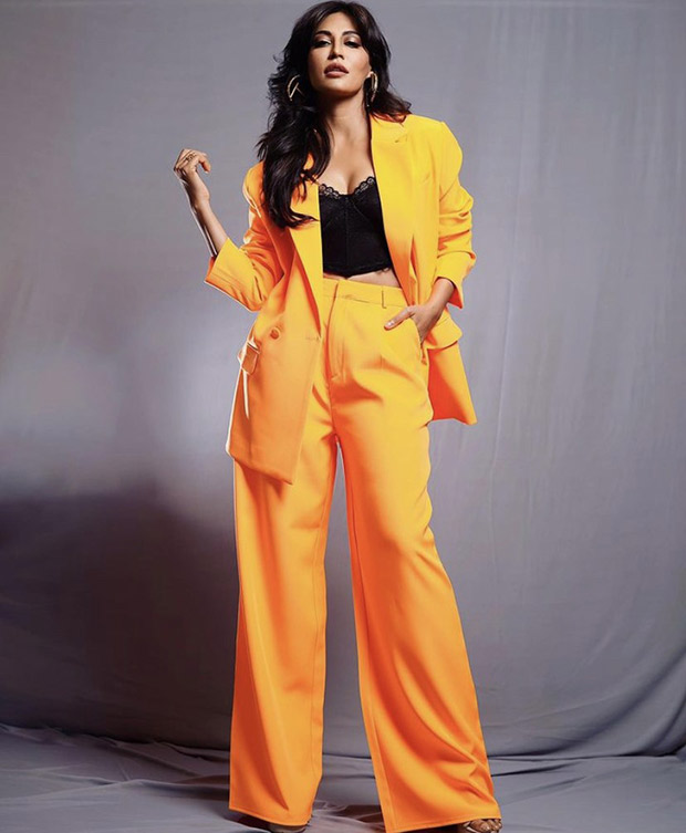 Chitrangda Singh brightened up her weekend style in a bright orange pantsuit