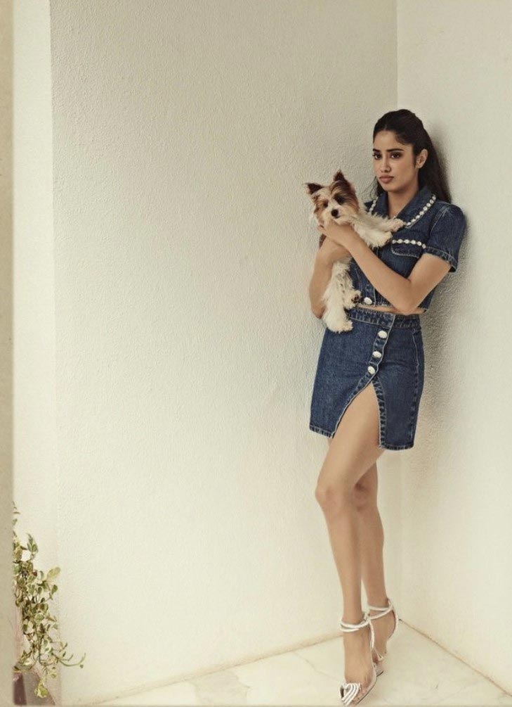 Janhvi Kapoor offers us a double dose of denim in a crop top and skirt priced at Rs. 55,911 while promoting Bawaal