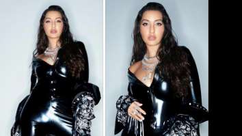 Nora Fatehi raises the glam bar higher yet again in a black latex catsuit for her upcoming music video