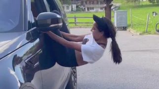 Now that’s a fun way of getting into your car, Lisa Haydon!