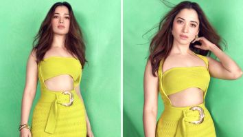Tamannaah Bhatia is a summertime beauty wearing a lime green cut-out dress by Cult Gaia that costs Rs. 52,300