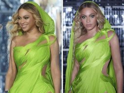 Beyonce amps up the drama on stage in a stunning green sari gown by designer Gaurav Gupta at the Renaissance World Tour concert
