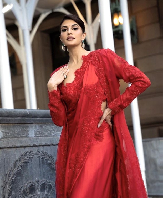 Jacqueline Fernandez attends the Independence Day parade in New York looking as ethereal as possible in a stunning red organza saree
