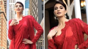 Jacqueline Fernandez attends the Independence Day parade in New York looking as ethereal as possible in a stunning red organza saree