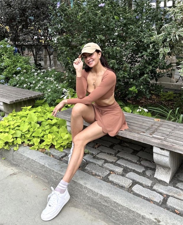 Jacqueline Fernandez embraces New York mornings in brown skirt, crop top and Balenciaga cap