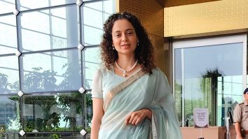 Kangana Ranaut’s flaunts her gorgeous curls in a mint green saree at the airport