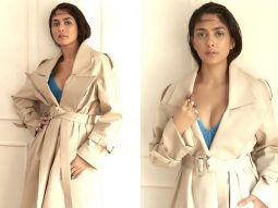 Mrunal Thakur is turning heads in a trench coat and blue bralette