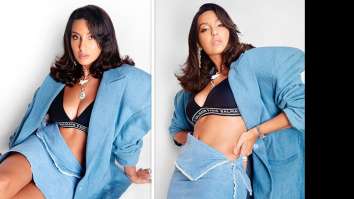 Nora Fatehi opted for an uber chic co-ord set in blue and teamed it with a sporty bralette
