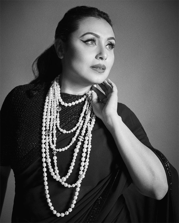 Rani Mukerji stuns in black Sabyasachi saree paired with Chanel pearls for IFFM 2023 Awards night