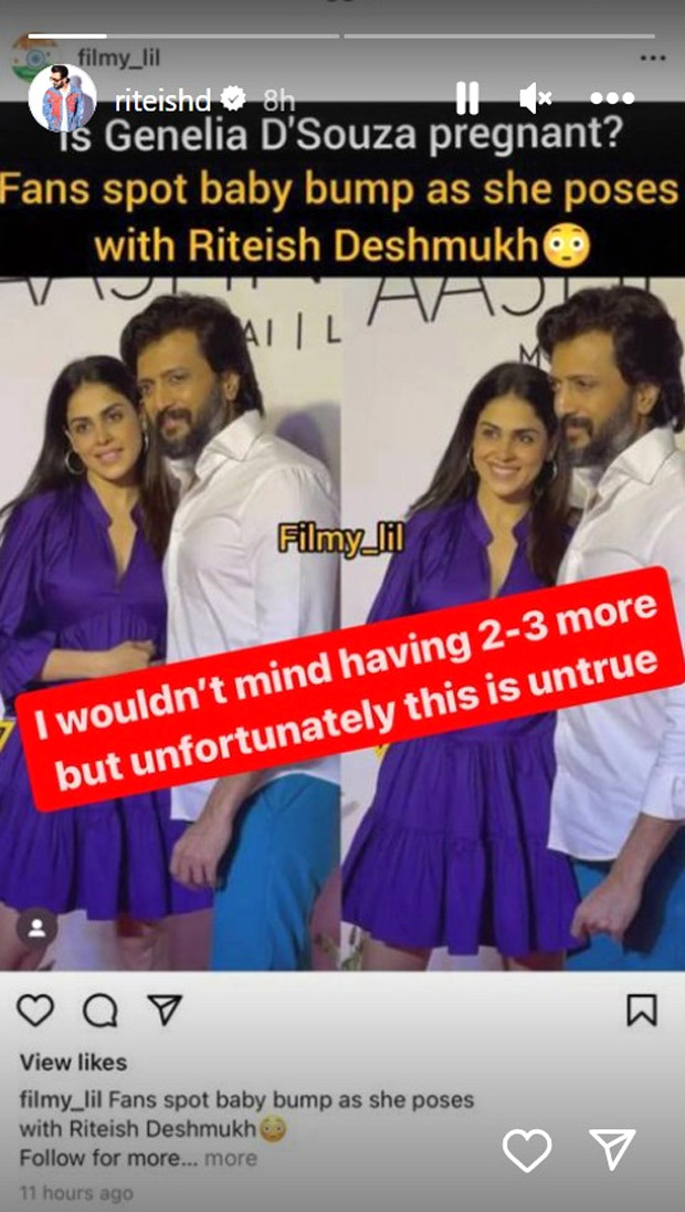 Riteish Deshmukh sets the record straight on Genelia's pregnancy rumours; says, “I wouldn't mind having 2-3 more”
