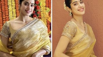 Janhvi Kapoor is a sight of sheer ethnic bliss in a golden saree as she graces Manish Malhotra’s Ganesh Chaturthi Celebrations