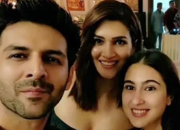 Kartik Aaryan, Sara Ali Khan, Kriti Sanon, pose together at Gadar 2 bash and photo goes viral