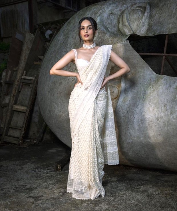 Manushi Chhillar shines like a lustrous pearl in this ethereal white saree