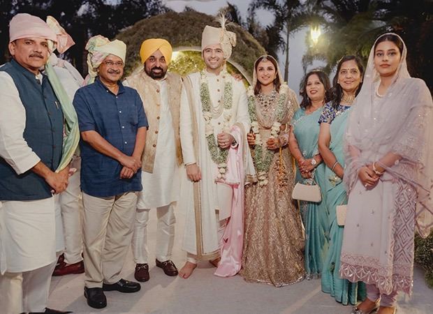 Newlyweds Raghav Chadha and Parineeti Chopra strike a pose with Arvind Kejriwal and Bhagwant Mann in unseen pic