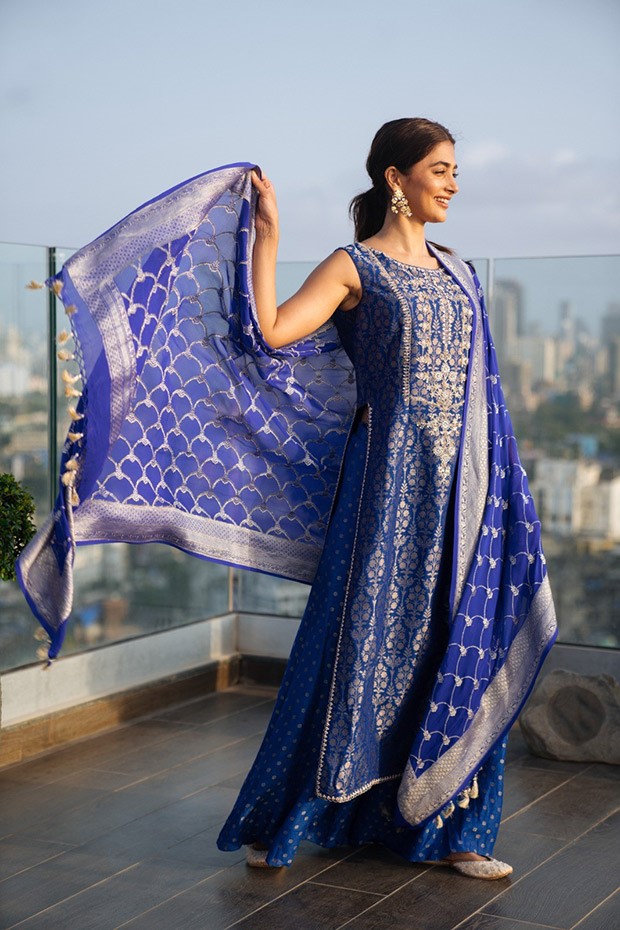 Pooja Hegde is keeping our weekday blues at bay in a breezy kurta set by Anita Dongre worth Rs.1.20 Lakh