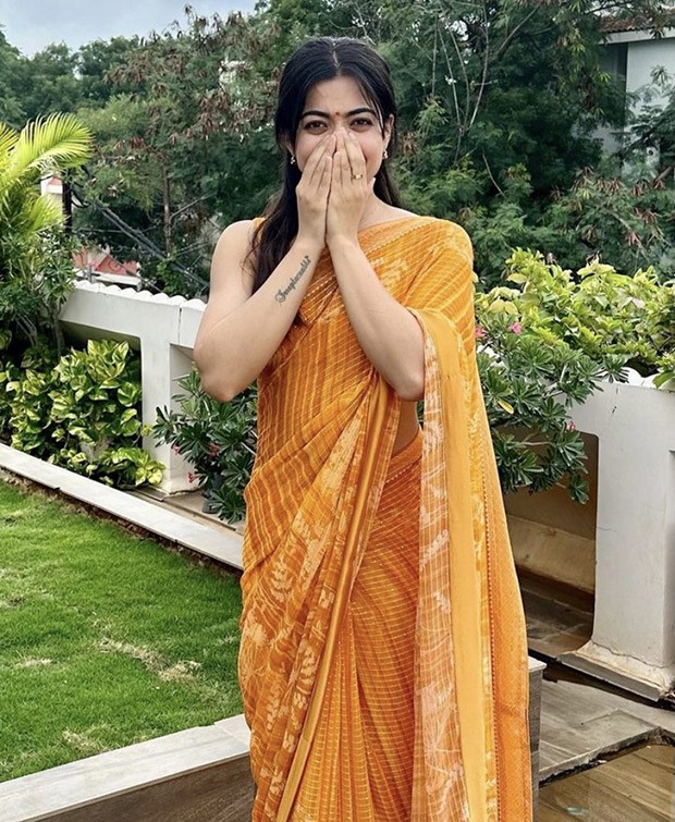 Rashmika Mandanna makes wedding guest look bright in yellow Anita Dongre saree