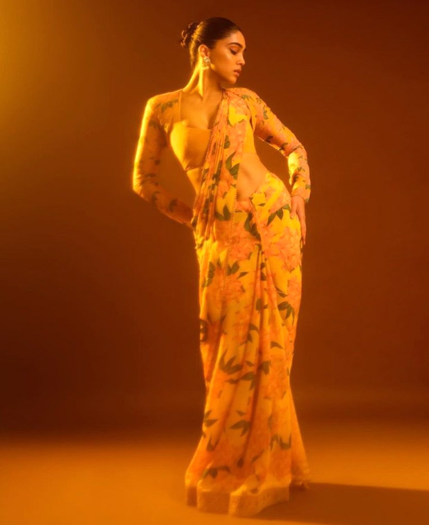 Sharvari Wagh looks stunning in a vibrant yellow floral saree, exuding flawless elegance
