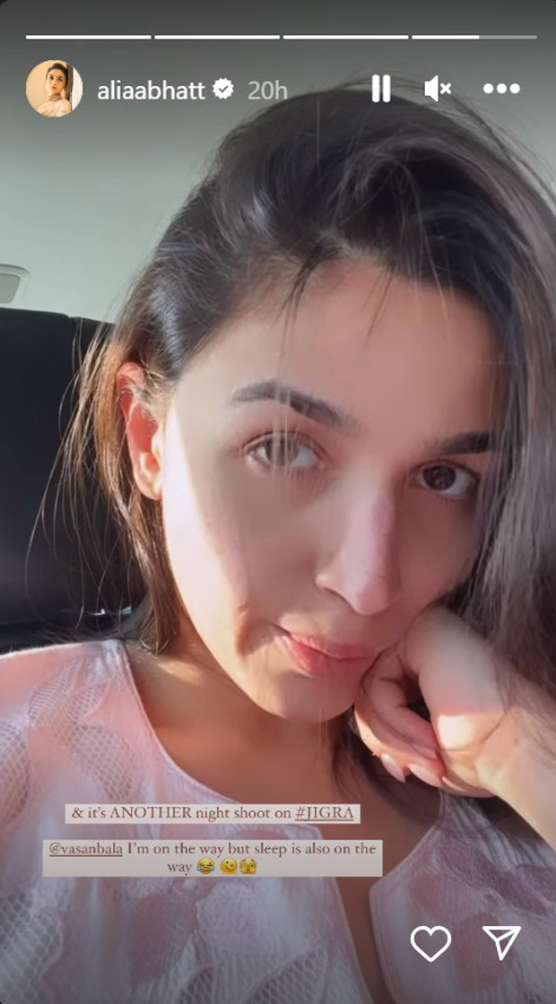 Alia Bhatt’s no-makeup snapshot delights fans as she gears up for Jigra night shoot; see pic