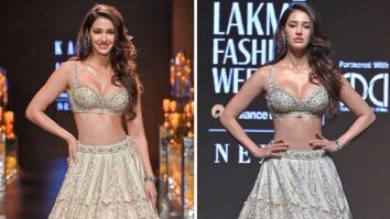 Disha Patani adds a touch of festive elegance to the Lakme Fashion Week 2023 runway, dazzling in an ivory lehenga by Kalki Fashion