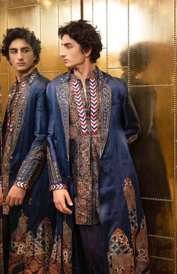 Ibrahim Ali Khan exudes the essence of Pataudi royalty in a patterned suit by Abu Jani - Sandeep Khosla