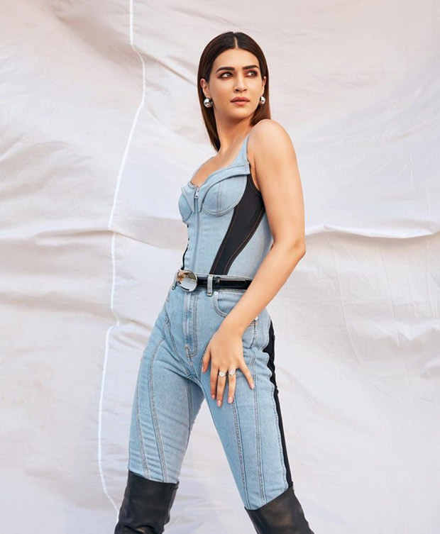 Kriti Sanon gives us a daring double dose of denim in a bodysuit, jeans and boots for Ganapath promotions