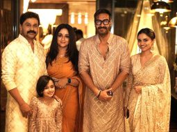 Malayalam actors Dileep and Kavya Madhavan bond with Ajay Devgn at Kalyan Navratri